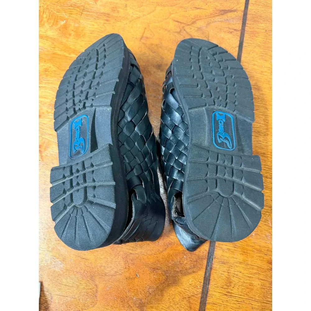 Brand X Huaraches Black Woven Leather Sandals Mens 7 Mexico Lug Sole Slip On